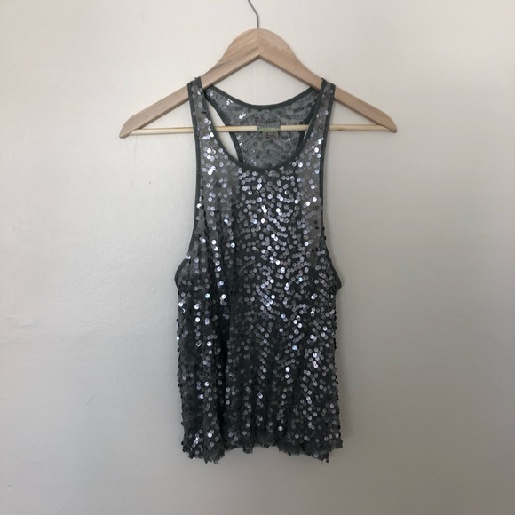 Free People Tops - Free People Silver Sequin Racerback Tank Size M